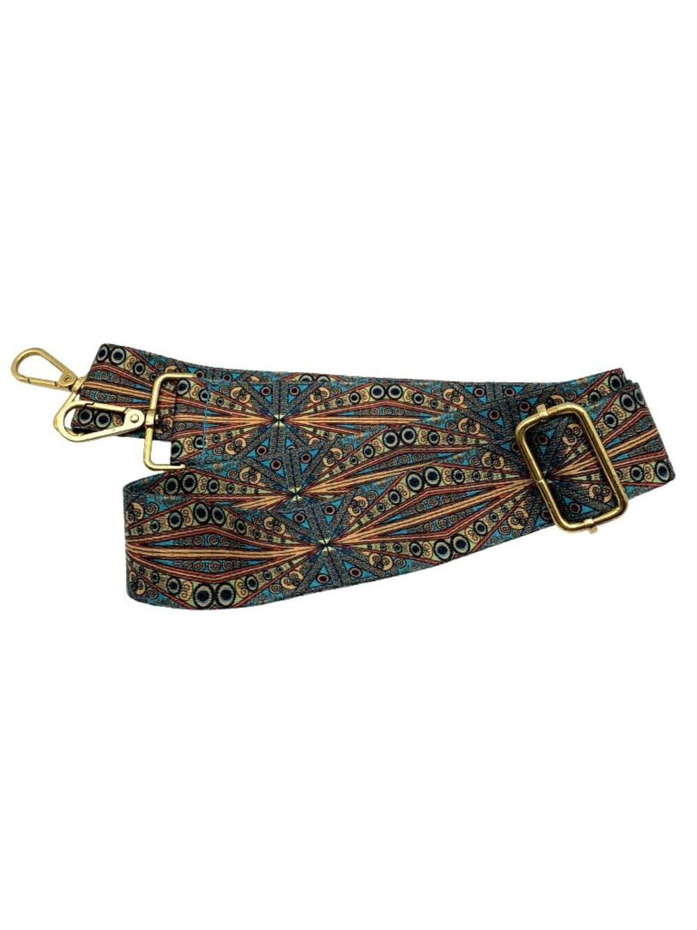 Boho Purse Strap Adjustable Wide Guitar Style Peacock Print Brass Hardware 38"